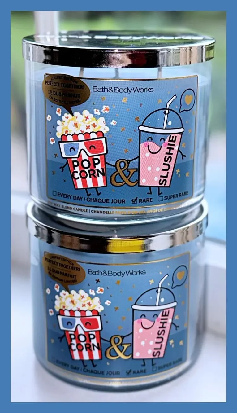 Rare Lot of 2 Bath & Body Works Popcorn & Slushie Large 3-Wick Candle 14.5oz